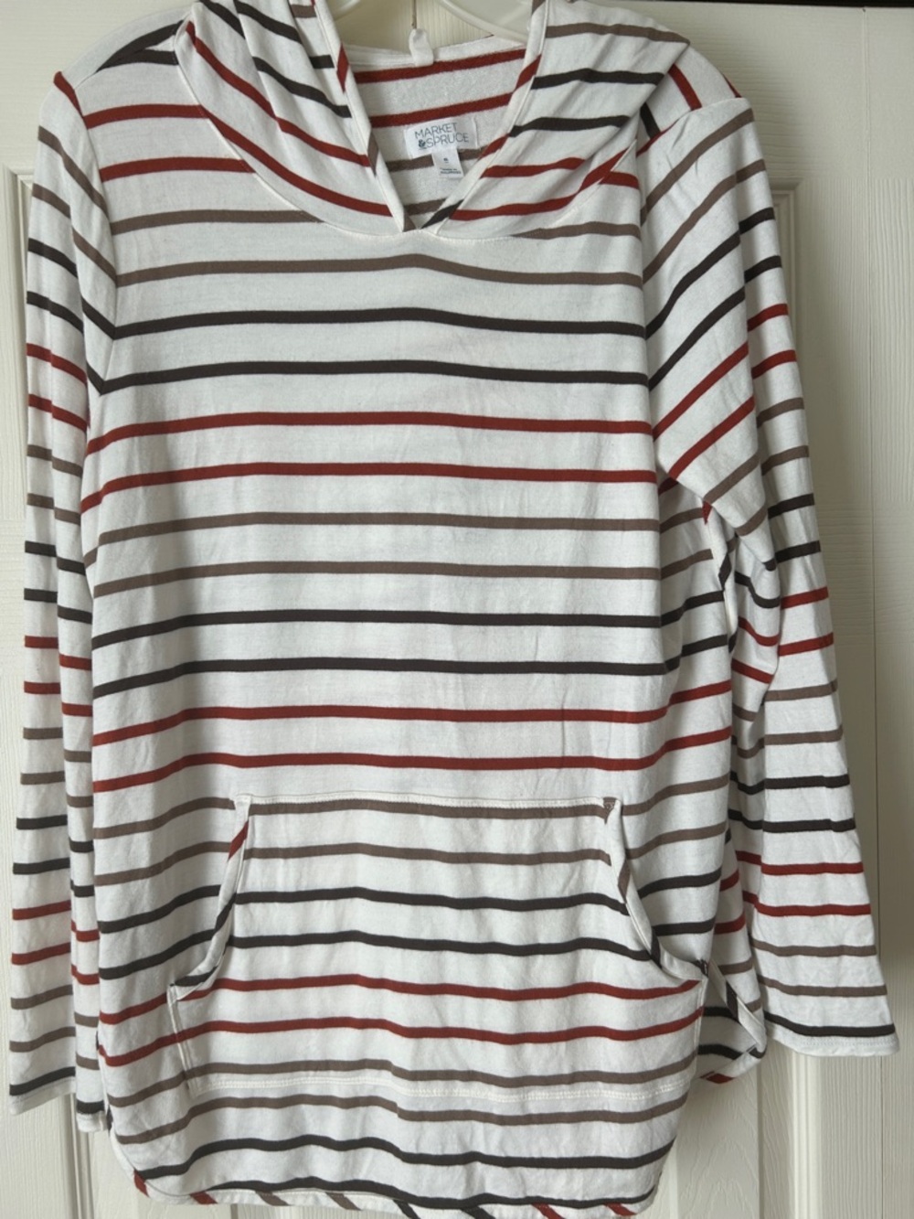 Market & Spruce Size XL French Terry Milania Hooded Stripe Top with Curved Hem